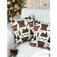 2 Adet Kırlent Kılıfı 43X43 cm Çift Taraflı Dijital Baskı Yılbaşı Yeni Yıl Noel Konsepti New Year Christmas Fifty Home