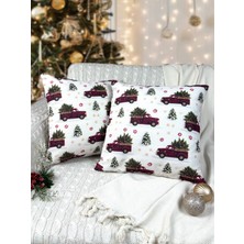2li Kırlent Kılıfı Seti 43X43 cm Fermuarlı Çift Taraflı Dijital Baskı Yılbaşı Yeni Yıl Noel Konsepti New Year Christmas Fifty Home