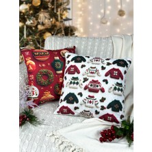2 Adet Kırlent Kılıfı 43X43 cm Çift Taraflı Dijital Baskı Yılbaşı Yeni Yıl Noel Konsepti New Year Christmas Fifty Home