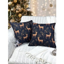 2 Adet Kırlent Kılıfı 43X43 cm Çift Taraflı Dijital Baskı Yılbaşı Yeni Yıl Noel Konsepti New Year Christmas Fifty Home