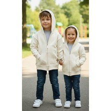 Meyica Unisex Çocuk Fermuarlı Kapüşonlu Üst – Ekru, Rahat ve Yumuşak Dokulu