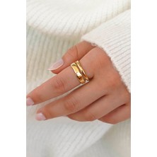 Trend Collection Minimal Gold Çift Sıra Ayarlanabilir Şık Kadın Yüzük - Ayarlanabilir
