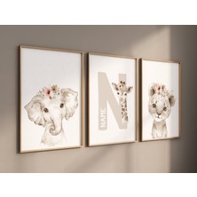 Ninastore Safari Hayvan Kreş Baskıları: Çiçekli Fil, Zürafa, Aslan