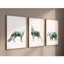 Ninastore Orman Hayvanı Desenli Set: Adaçayı Yeşili Orman Kreş Dekoru