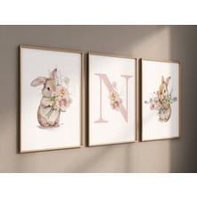 Ninastore Tavşanlı Çocuk Odası Baskısı: Bohem Yabani Çiçek Tavşan Sanatı