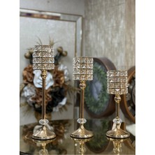 CITY gold 3'lü Gold Kristal Şamdan 35-30-25 cm