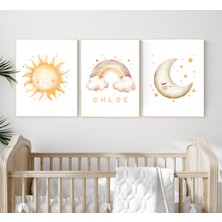 Ninastore Kişiselleştirilmiş Güneş Ay Gökkuşağı Baskılı Set: Bohem Bebek Odası Dekoru