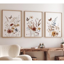 Ninastore Kır Çiçeği Fidanlık Baskı Seti: Rustik Botanik Sanatı, Bohem Kelebek Dekoru