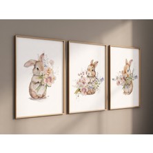 Ninastore Tavşan Çiçekli Suluboya Çocuk Odası Baskısı: Kır Çiçeği Dekoru