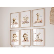 Ninastore Çiçekli Safari Hayvan Desenleri: Bohem Bebek Odası Dekoru, 6'lı Set