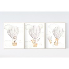 Ninastore Sıcak Hava Balonu Kreş Baskıları: Orman Hayvanları, Nötr Dekor