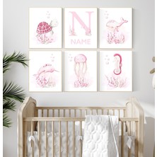 Ninastore Pembe Okyanus Kreş Baskıları, Deniz Kaplumbağası, Balina, Kız Çocuk Odası Dekoru