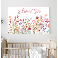 Ninastore Kişiselleştirilmiş Kır Çiçeği Isim Baskısı: Bebek Kız Odası Dekoru