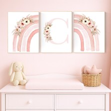 Ninastore Çiçekli Gökkuşağı Bebek Odası Sanat Baskıları - Bohem Kız Bebek Dekor Seti
