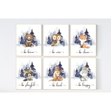 Ninastore Orman Hayvanları Kreş Sanat Baskıları: Lacivert Orman Dekoru