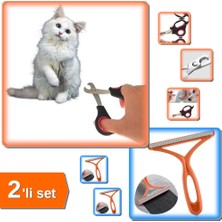 Hereveoyuncak Çelik Uçlu Kedi Köpek Tırnak Makası Kaymaz + Çift Taraflı Tiftiği ve Tüy Toplama Aleti - 2li Set B8Y
