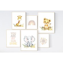 Ninastore Orman Hayvanları Kreş Baskıları: Nötr Gökkuşağı Dekoru