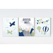 Ninastore Macera Bekliyor Kreş Baskısı: Uçak, Dünya Haritası, Dağ Dekoru