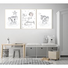 Ninastore Fil Fidanlığı Sanat Baskıları: Ay ve Yıldızlar, Gri Nötr Dekor