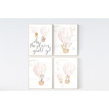 Ninastore Allık Pembesi Sıcak Hava Balonu Kreş Baskısı: Orman Hayvanları