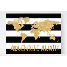 Ninastore Altın Simli Dünya Haritası Baskısı: Siyah Beyaz Çocuk Odası Dekoru