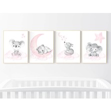 Ninastore Pembe ve Gri Hayvan Odası Desenleri: Koala, Ayı, Fil