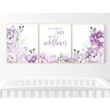 Ninastore Mor Çiçekli Çocuk Odası Dekoru: Şakayık ve Kır Çiçeği Sanat Baskısı