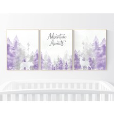 Ninastore Orman Fidanlığı Dekoru: Mor Gri Dağ Hayvanları Sanat Baskısı