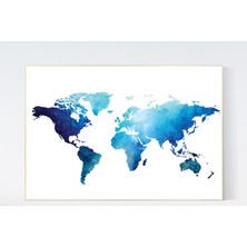 Ninastore Mavi Lacivert Dünya Haritası Kreş Baskısı: Uzay Temalı Duvar Sanatı
