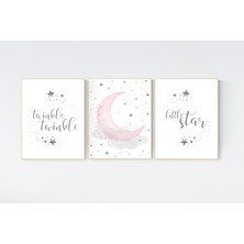 Ninastore Pembe Ay Bebek Odası Sanat Baskıları: Parıldayan Yıldız Bebek Kız Dekoru