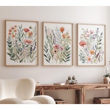 Ninastore Suluboya Kır Çiçeği Baskı Seti, Nötr Bohem Botanik Sanatı (3'lü Set)