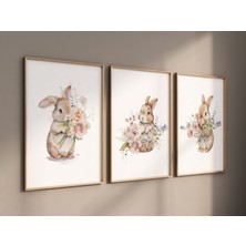 Ninastore Tavşan Çiçekli Suluboya Çocuk Odası Baskısı: Kır Çiçeği Dekoru