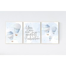 Ninastore Mavi Çocuk Odası Baskıları: Sıcak Hava Balonu, Orman Hayvanları Duvar Sanatı