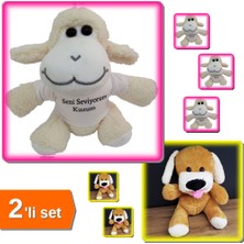 Hereveoyuncak Sevimli Peluş Oyuncak Köpek + Seni Seviyorum Kuzum Tişörtlü Peluş Kuzu Oyuncak - 2li Set H5U3P8