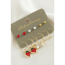 Gümüş Takıcım 12 Adet Çilek Mineli Halka Küpe