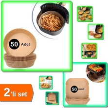 Hereveoyuncak 50 Adet Kare Model + 50 Adet Tabak Model - Air Fryer Pişirme Kağıdı Tek Kullanımlık - 2li Set A0S4M4