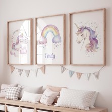 Ninastore Kişiselleştirilmiş Tek Boynuzlu At Kreş Sanatı: Gökkuşağı Isim Baskıları, Pastel Dekor