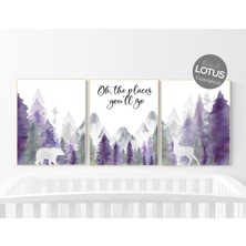 Ninastore Orman Fidanlığı Dekoru: Mor Dağ Hayvanları Sanat Baskısı