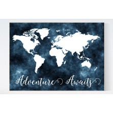 Ninastore Deniz Mavisi Suluboya Dünya Haritası Kreş Sanat Baskısı