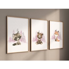 Ninastore Orman Hayvanları Kreş Baskı Seti: Pembe Orman Dekoru