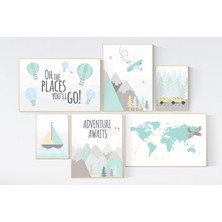 Ninastore Macera Bekliyor Çocuk Odası Dekoru: Uçak Dünya Haritası Baskıları