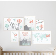 Ninastore Macera Bekliyor Kreş Baskıları: Mercan Mavisi Uçak, Dünya Haritası