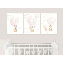 Ninastore Allık Pembesi Sıcak Hava Balonu Kreş Baskısı: Orman Hayvanları