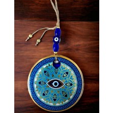 Nazar Boncuk Gözlü Mavi Çizgili Duvar Süsü Desenli Duvar Dekoru