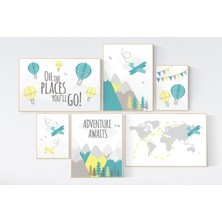 Ninastore Macera Bekliyor Çocuk Odası Dekoru: Uçak Dünya Haritası Baskıları