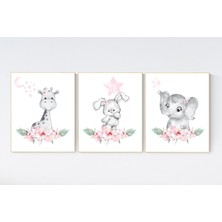 Ninastore Fil, Tavşan, Zürafa Bebek Odası Desenleri: Bohem Çiçek Dekoru