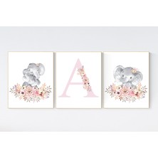 Ninastore Fil Çiçekli Çocuk Odası Dekoru: Bohem Kız Duvar Sanatı Baskısı