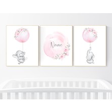 Ninastore Fil Çocuk Odası Baskıları: Pembe Çiçekli Balon Dekoru