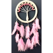 MUHTELİFİÇGİYİM Pembe Kuş Tüylü Hayat Ağacı Düş Kapanı Dream Catcher Duvar Süsü