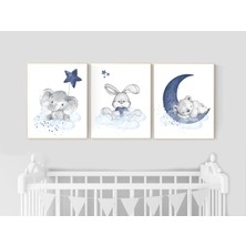 Ninastore Orman Hayvanları Kreş Baskıları: Lacivert Fil, Tavşan, Ayı